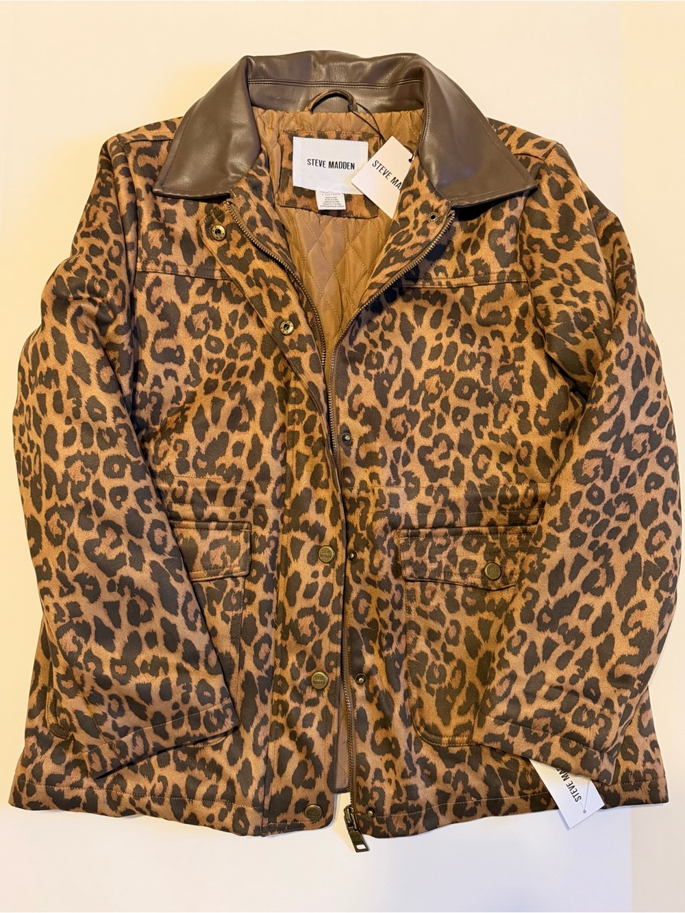 Steve Madden Leopard Print Utility Jacket in Brown and Black